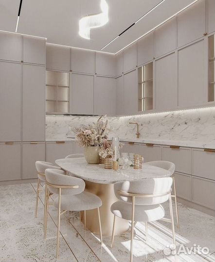 Кухня встроенная светлая