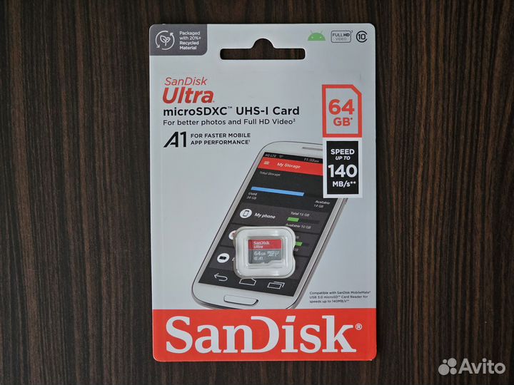 Карта памяти SanDisk microSD 64 гб UHS-I 140 Mb/s