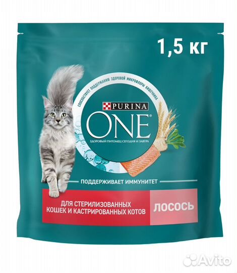 Сухой корм Purina One с лососем, 1,5 кг