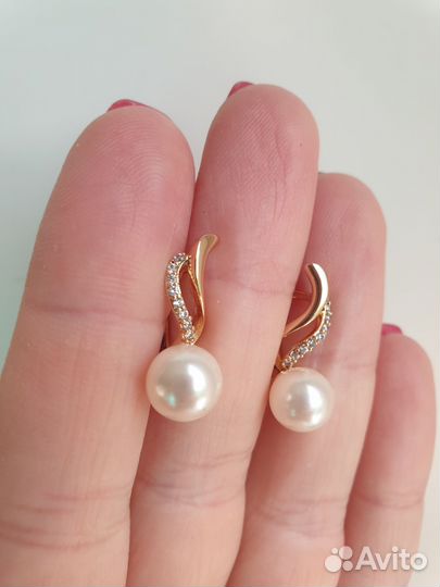 Серьги с жемчугом покрытие золото