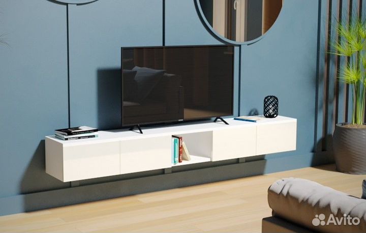 Тумба под телевизор 2метра, Альба-2 белый глянец