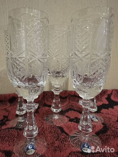 Хр. салатник.Фужеры.Лоток.Бульонница.Ваза на ножке