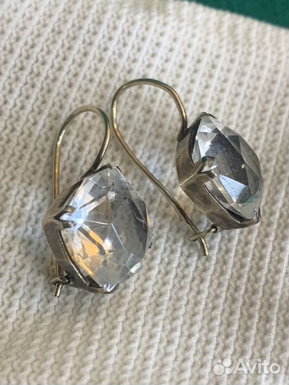 Серебряные серьги СССР с горным хрусталем
