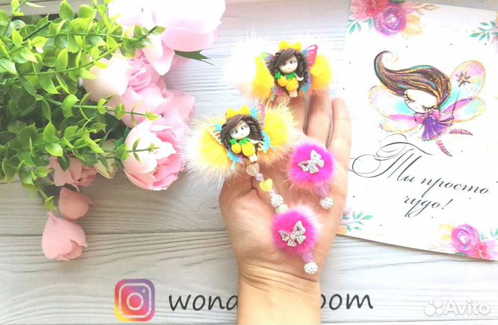 Ручная работа бантики с мехом норки, куколки