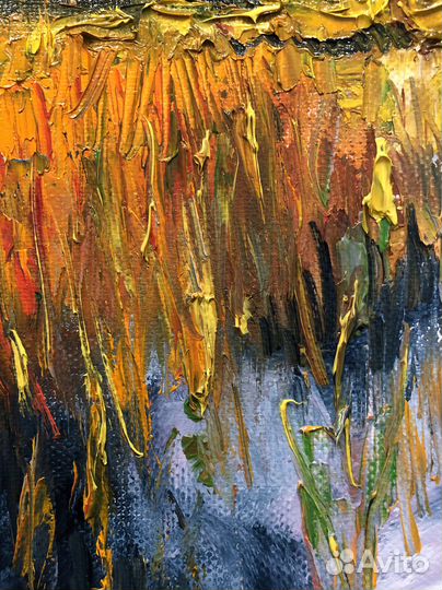 Летний пейзаж картина маслом на холсте 20х20 см