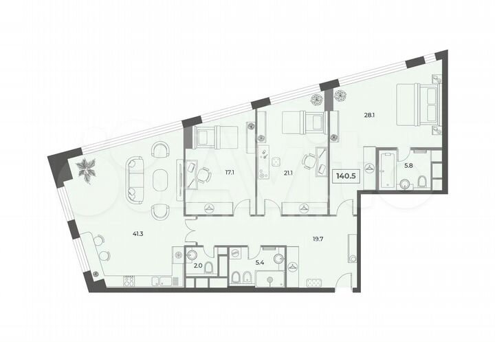 4-к. квартира, 140,5 м², 3/22 эт.