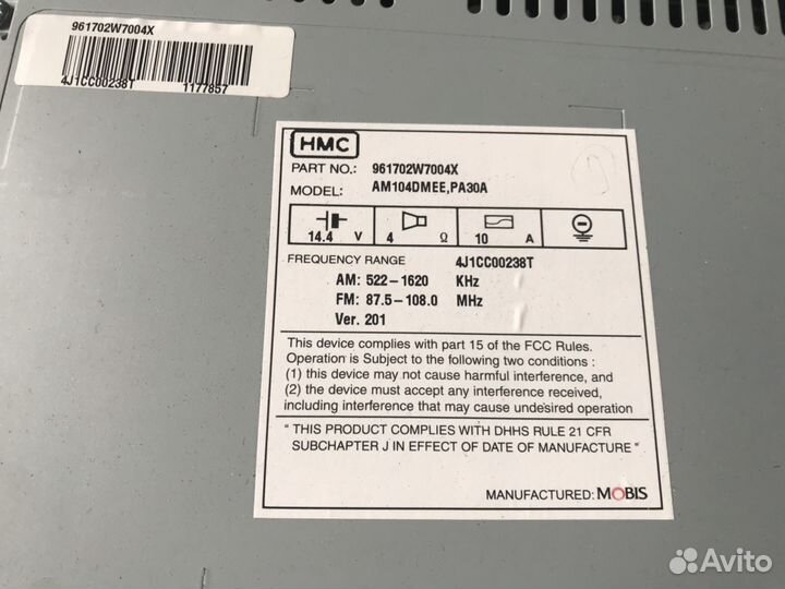 Kia Santa FE kia 961702W7004X магнитола