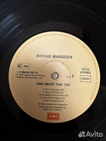 Пластинка Bernie Marsden. And About Time Too 1979