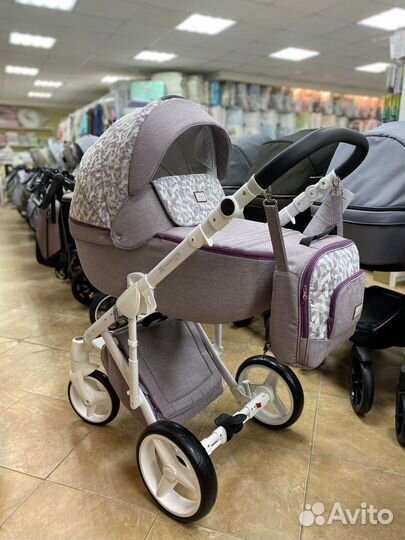 Коляска Adamex Luciano 2 в 1 розовый/принт