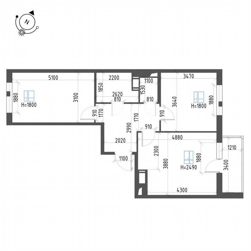 2-к. квартира, 64,1 м², 4/12 эт.
