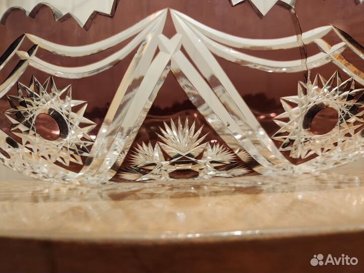 Ваза-ладья цветной хрусталь.Германия.Винтаж
