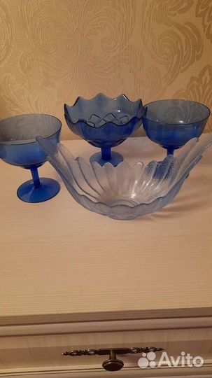 Вазочка синяя, стопки Богемия, графин