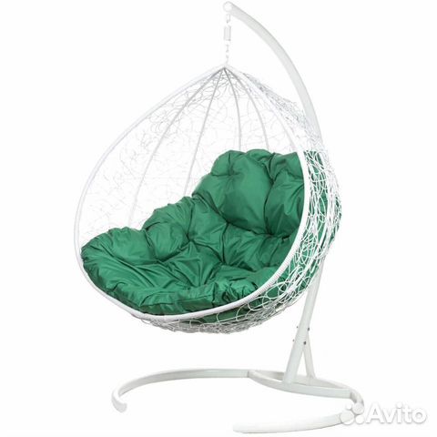 Двойное подвесное кресло "Gemini" white, зеленый