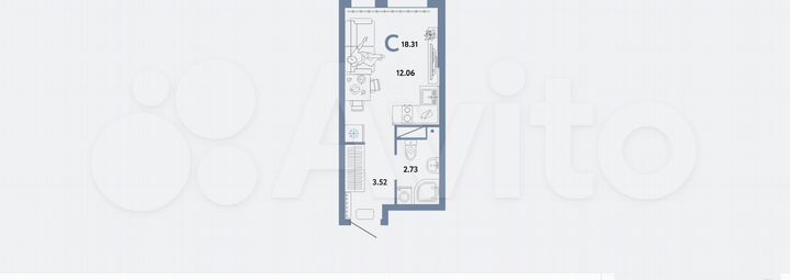 Квартира-студия, 18,3 м², 6/12 эт.