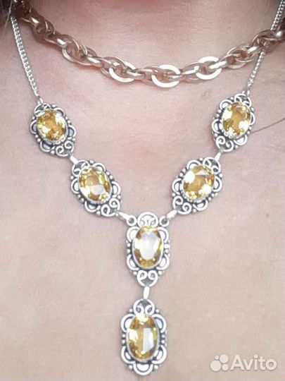 Серебряное ожерелье с цитринами