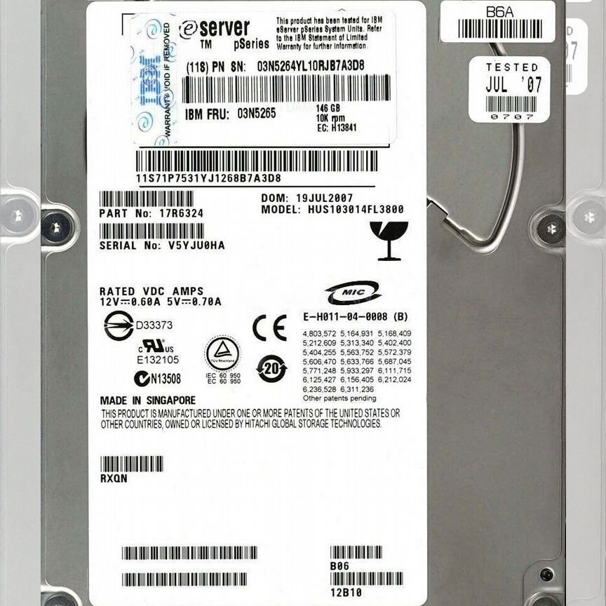 [03N5264] Жесткий Диск Ibm 146gb 10000 U320scsi 3,5" 03n5264