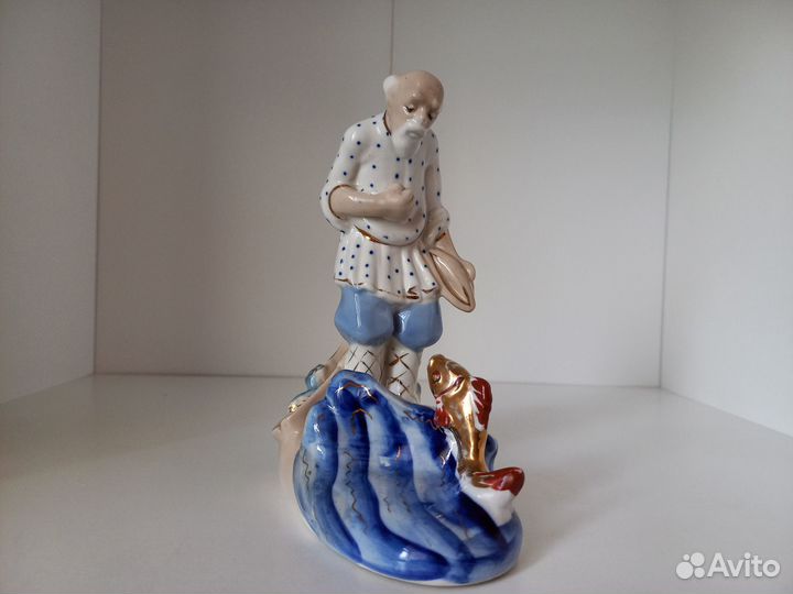 Статуэтка Старик и золотая рыбка Гжель СССР