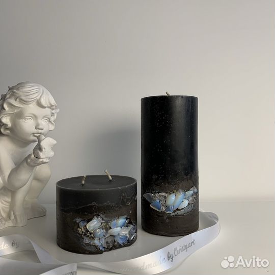 Свечи черные с лунным камнем