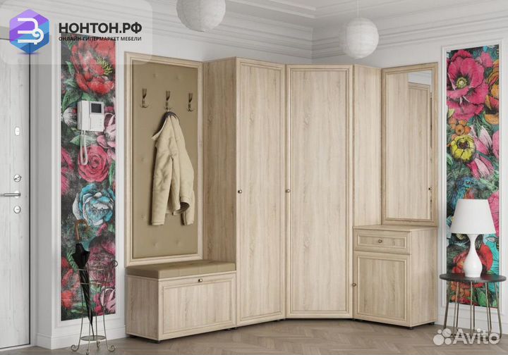 Угловая прихожая Оскар-7А дуб сонома светлый / кож