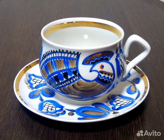 Чайная пара гигант Синяя птица Вербилки 50-60 гг