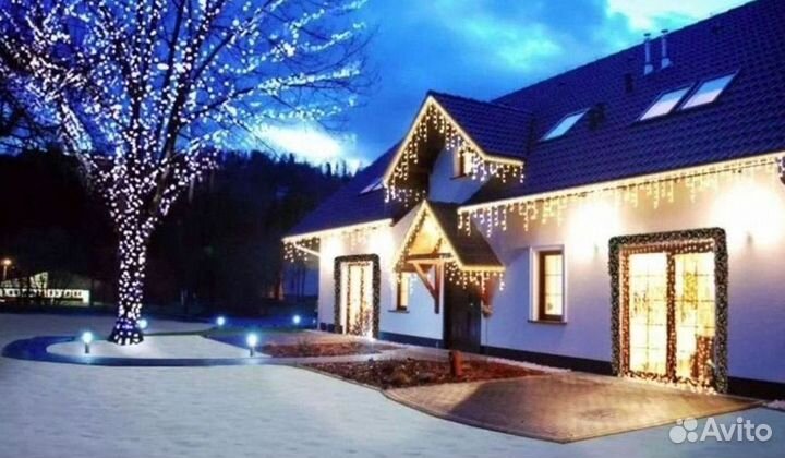 Гирлянда на дом / монтаж гирлянд / уличная бахрома