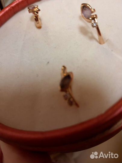 Кольцо с серьгами, 585 проба, камень аметист с бри