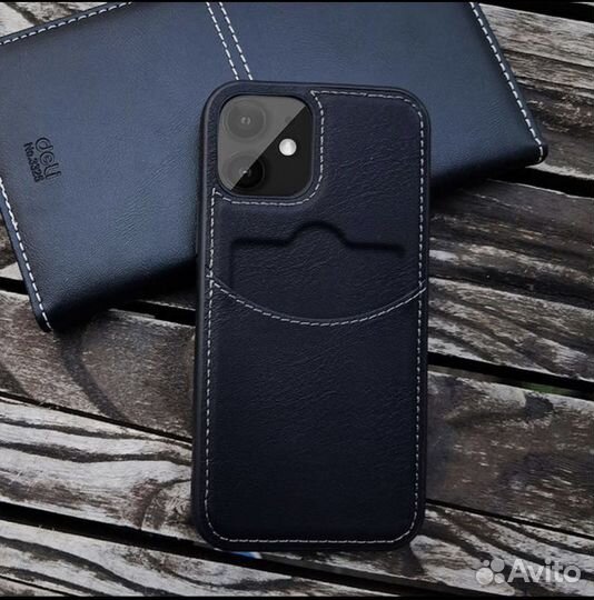 Кожаный чехол iPhone 11,12,13 с отделом под карту