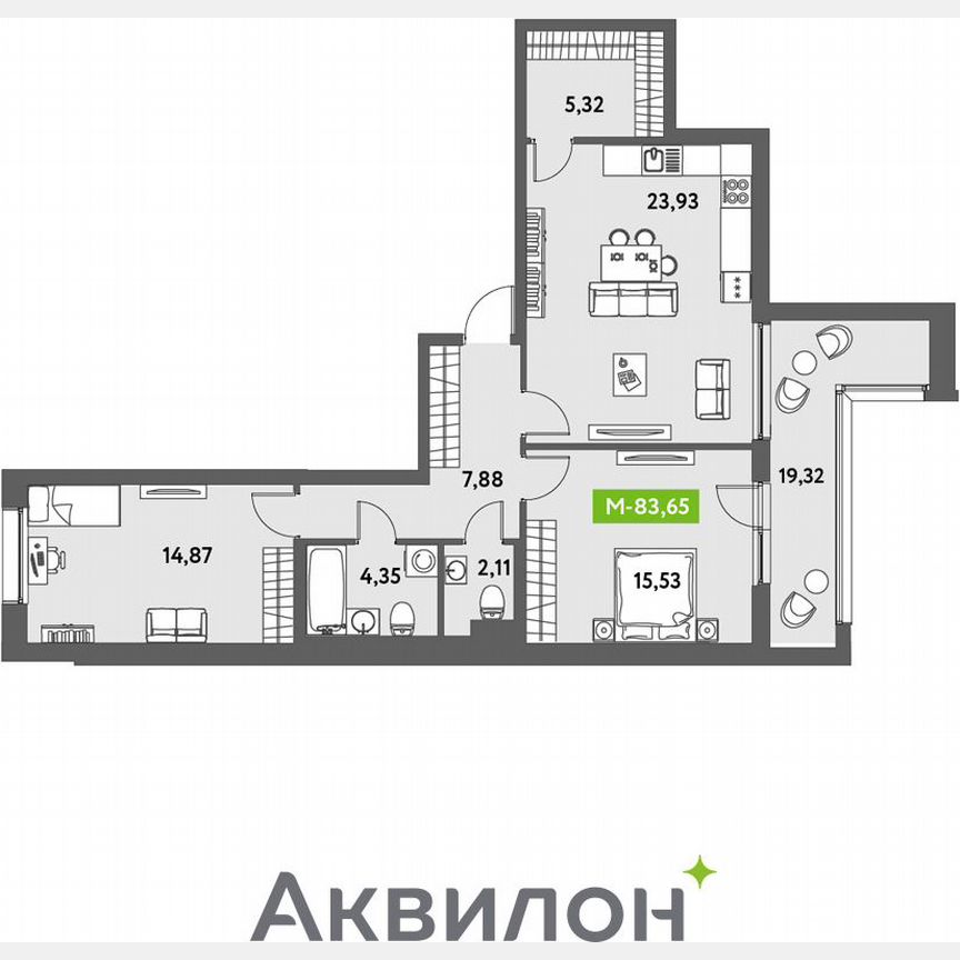 2-к. квартира, 79,2 м², 3/12 эт.
