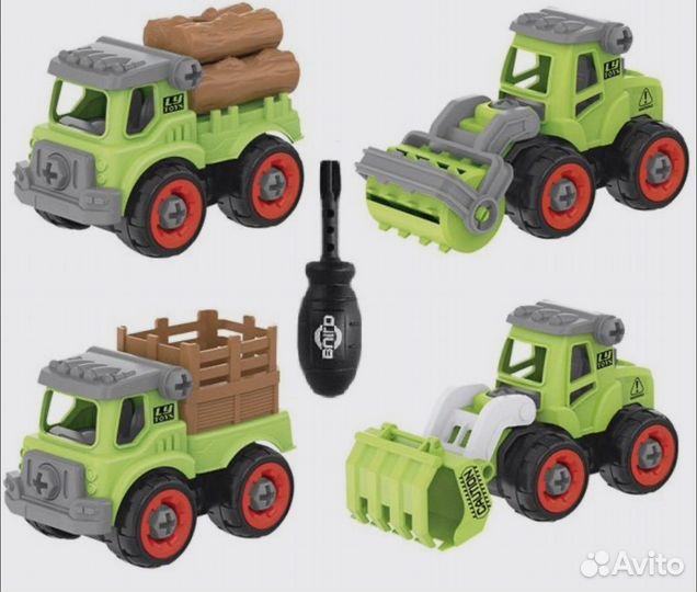 Набор разборных машинок 4 шт. с отвёрткой