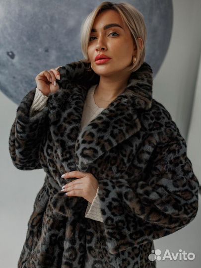 Шуба эко мех леопард макси
