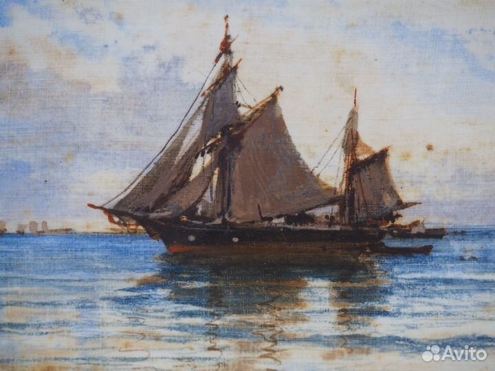 Морской пейзаж. Художник Прокофьев. Ткань, масло