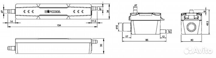 Дренажная помпа wipcool P12, проточная, 12 л/ч, 19