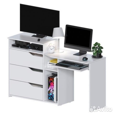 Компьютерный стол под 2 монитора белый