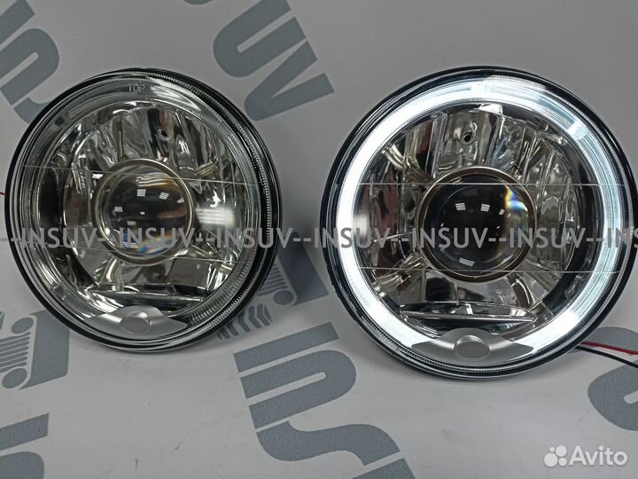 Линзованные фары Нива 2121(+дхо анг. глазки) хром