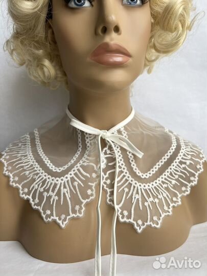 Съемный воротничок белый органза вышивка