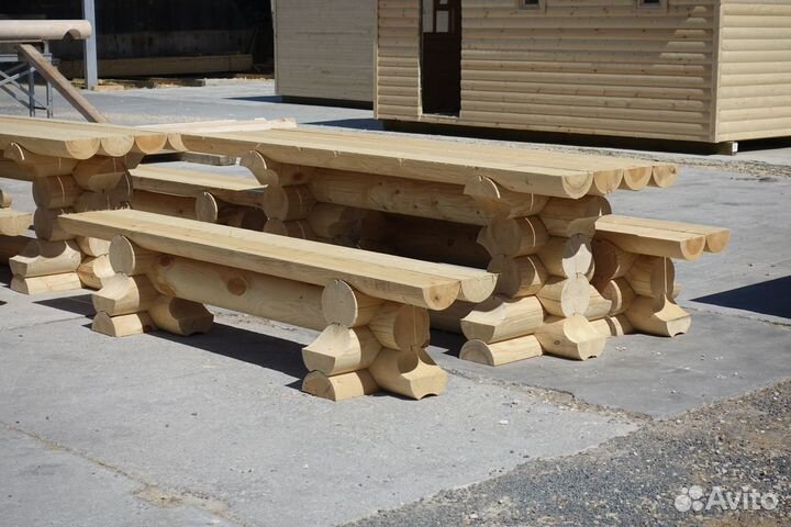 Сруб стола с лавками из бревна для Бани