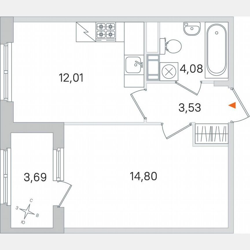 1-к. квартира, 36,3 м², 4/4 эт.