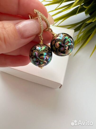 Серьги Сияние на черном с японскими бусинами Тенша