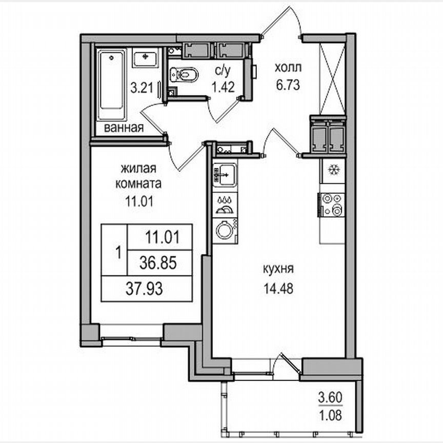 1-к. квартира, 37,8 м², 25/27 эт.