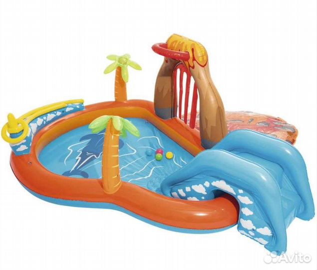 Детский надувной бассейн с горкой, новый