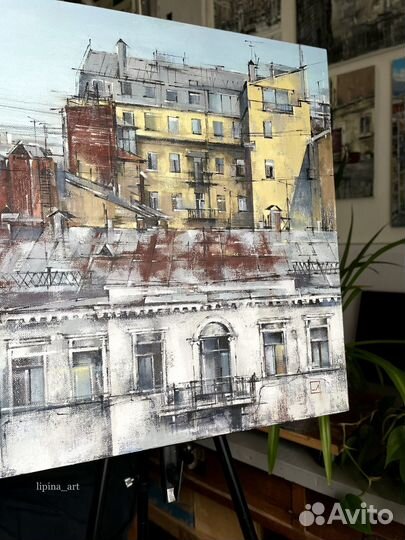 Картина маслом Петербург Крыши летний пейзаж город