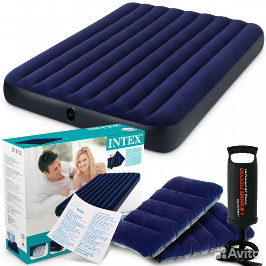 Надувной матрас Intex 152*203*25 + Насос+2подушки