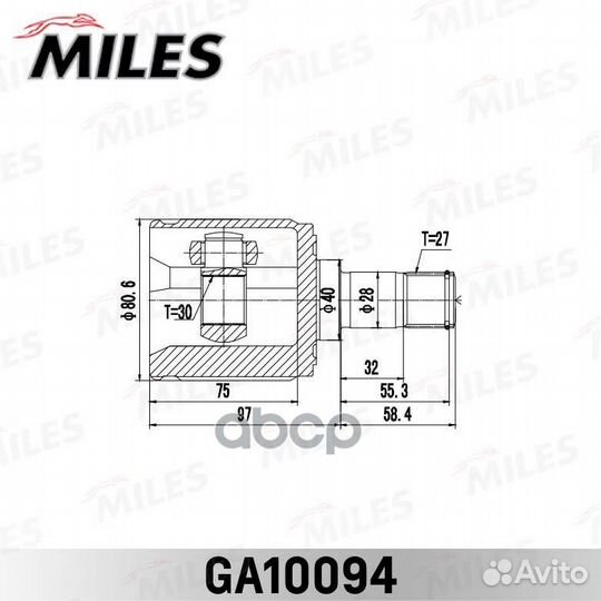 Шарнирный комплект, приводной вал GA10094 Miles