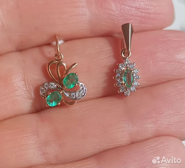 Золотая подвеска Натурал-е изумруды и бриллианты
