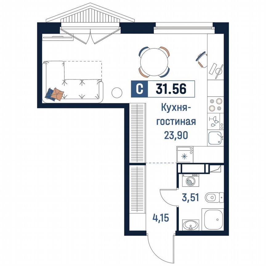 Квартира-студия, 31,6 м², 16/18 эт.