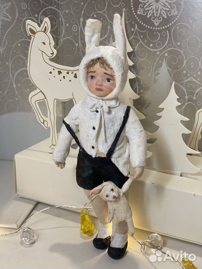 Ватная елочная игрушка. Зайчик
