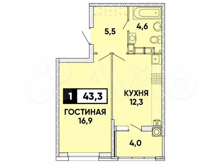 1-к. квартира, 43 м², 11/24 эт.