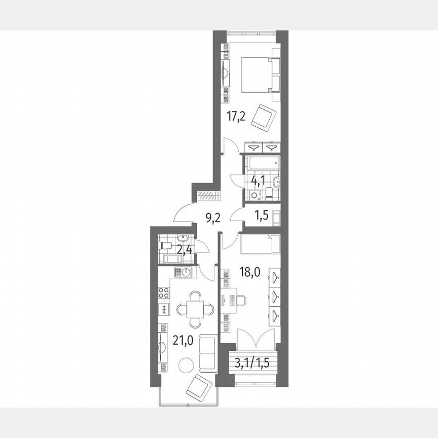 2-к. квартира, 75 м², 6/13 эт.
