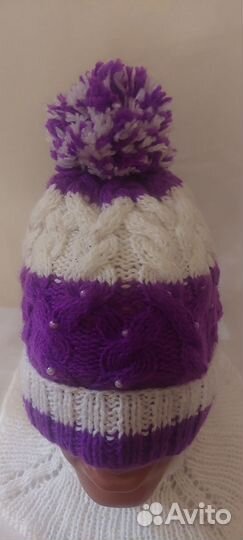 Шапки и Манишки Женские Фиолетового цвета ручной в