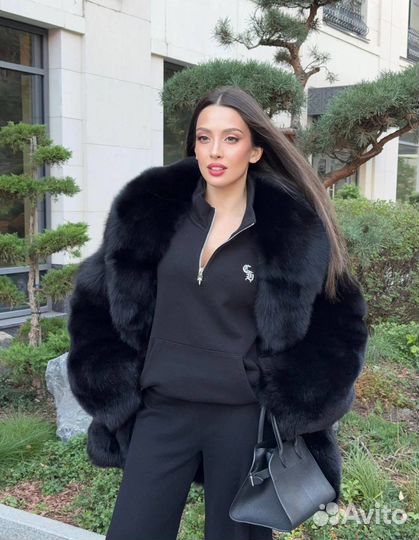 Шуба из premium меха песца black 70 см